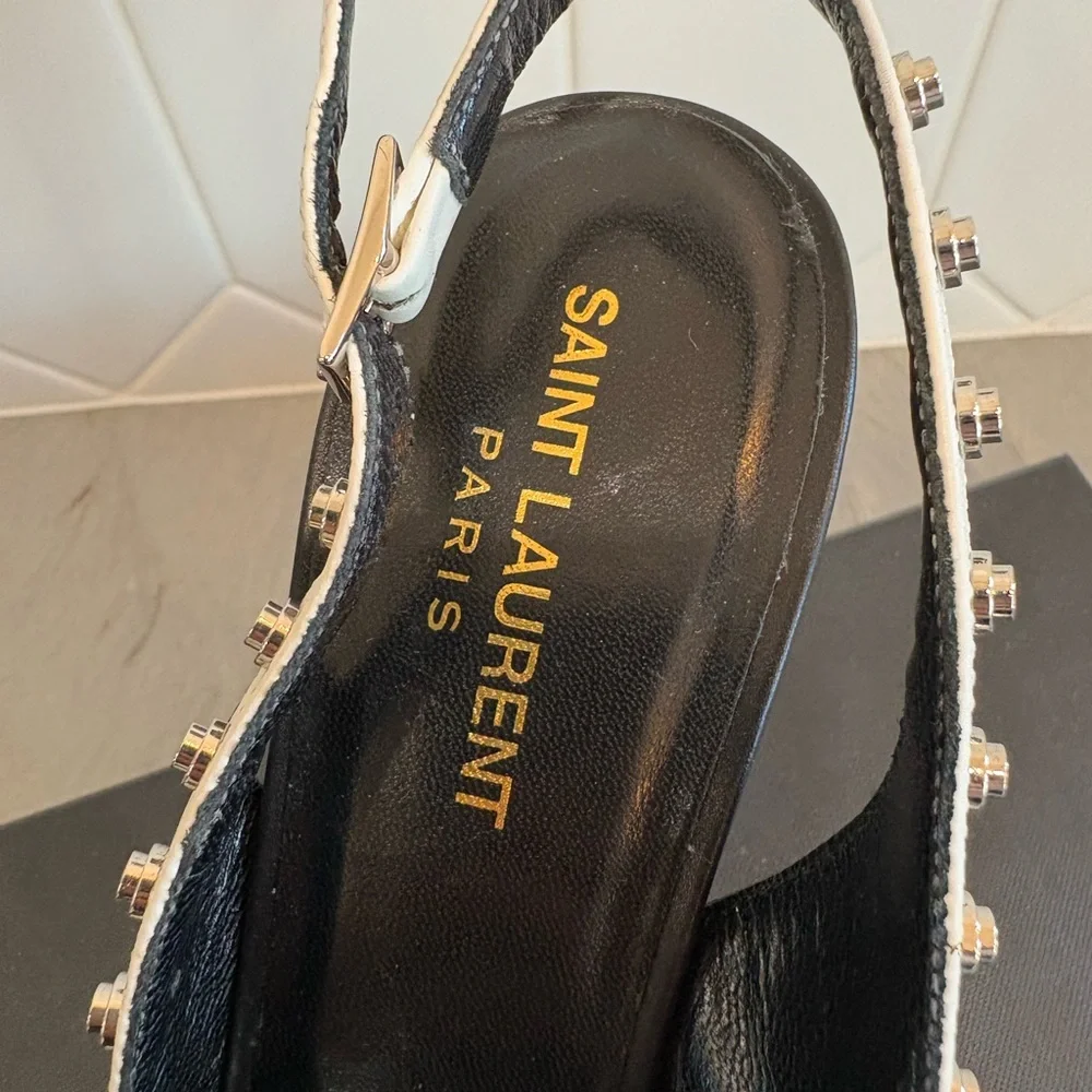 Never worn, Saint Laurent Black and Silver Studded Heels with box size 9.5 - Picture 7 of 11